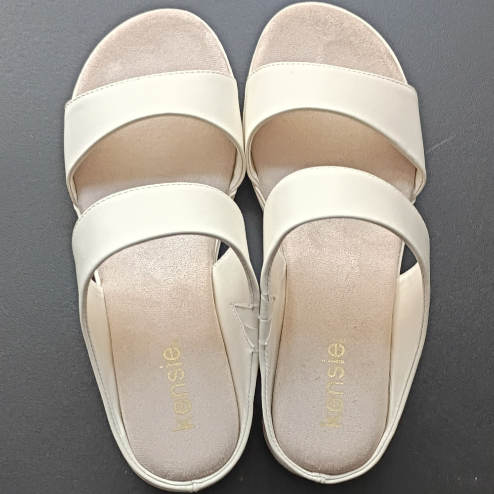 Kensie Women's White Leather Comfort Slide Slip-On Sandals Casual Size 8